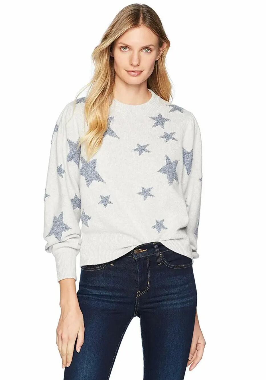 Rebecca Taylor Intarsia Gray Pullover Sweater Shimmer Star Print XS